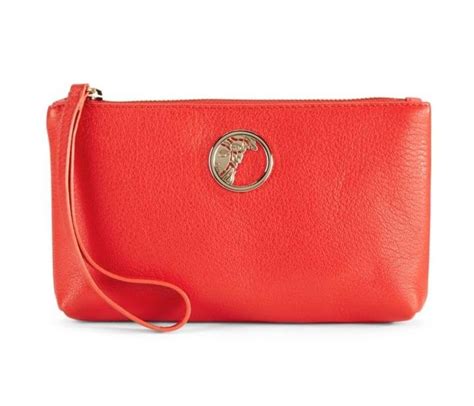 versace red leather wristlet 